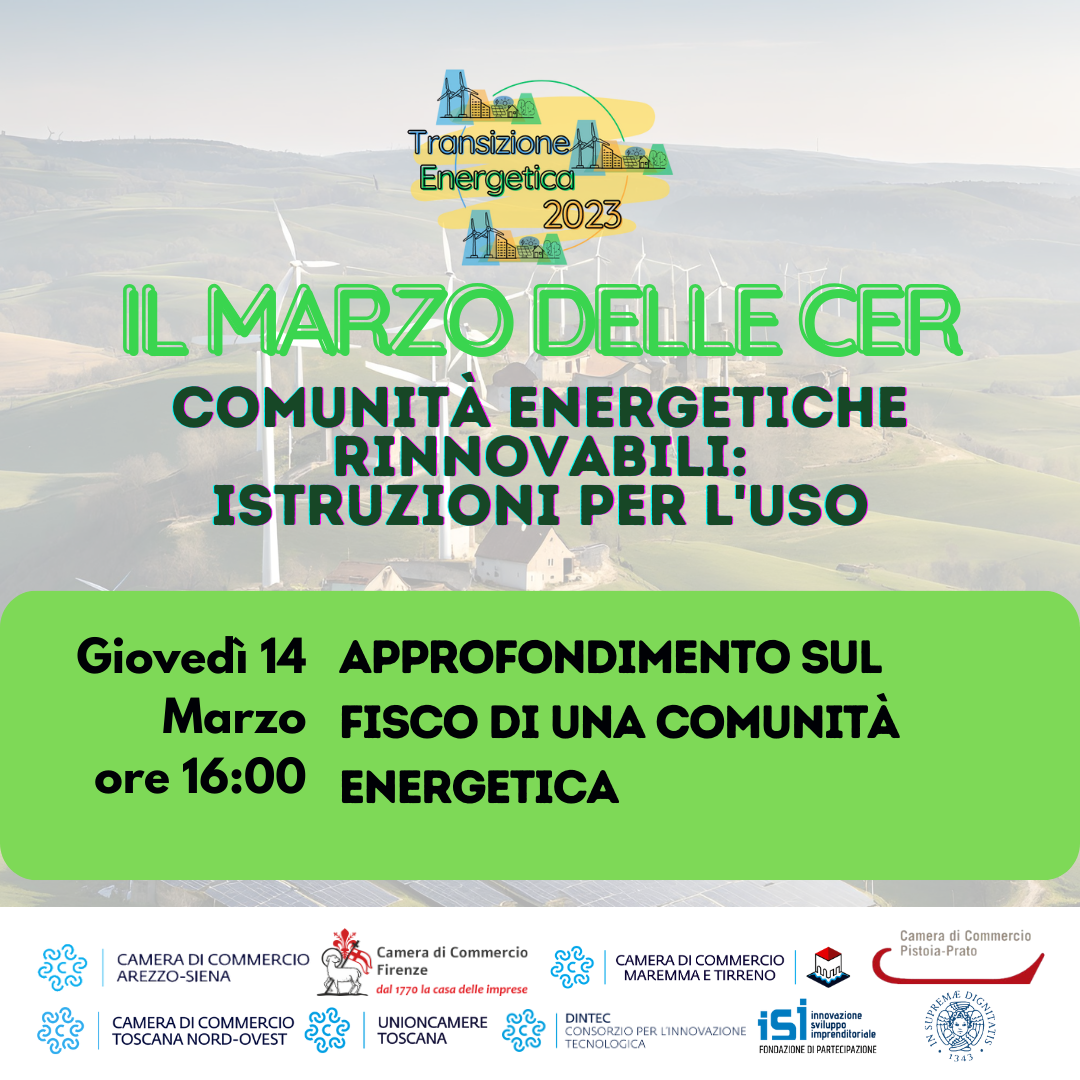 GIOVEDÌ 14 MARZO 2024 | 16:00-18:00 | Approfondimento sul Fisco di una Comunità Energetica 