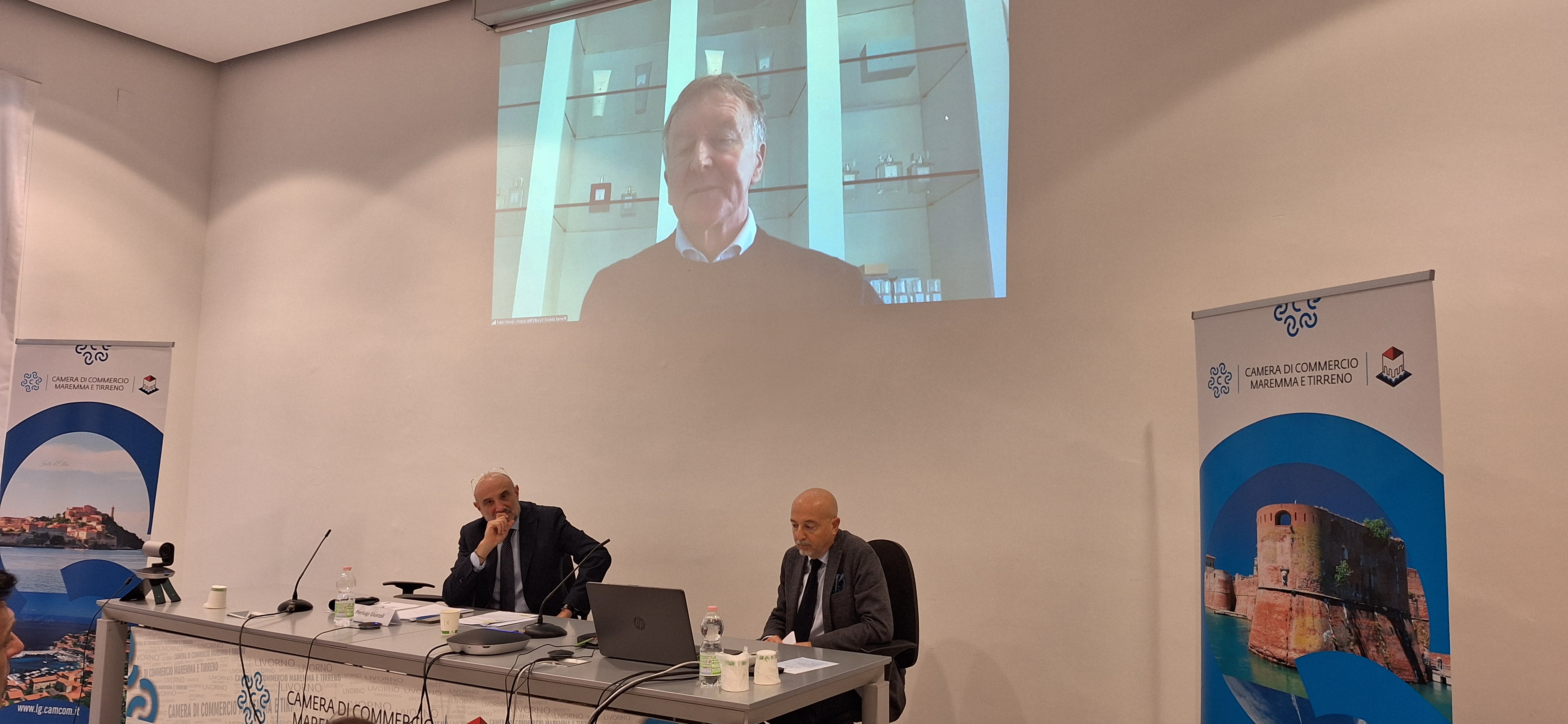 Pierluigi Giuntoli, Segretario Generale della CCIAA Maremma e Tirreno - Michele Lombardi Dirigente Area III della CCIAA - Acqua dell’Elba, Società Benefit di Marciana Marina